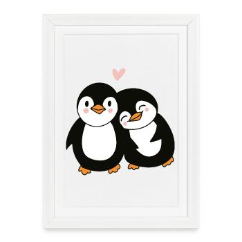 Love Penguin - Cute Romantic Animal Illustration - Framed poster (27 × 37 cm) - white - Front