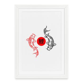 Koi in the red Zen circle - Framed poster (27 × 37 cm) - white - Front