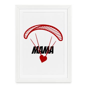 Parapente avec maman écriture et cœur - Affiche encadrée (27 × 37 cm) - blanc - Devant