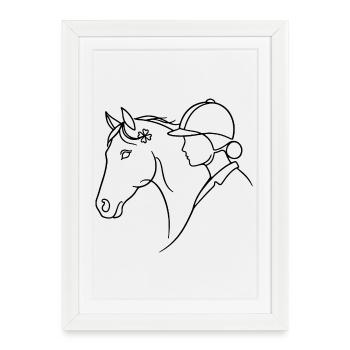Dressage de chevaux minimaliste en silhouette - Affiche encadrée (27 × 37 cm) - blanc - Devant