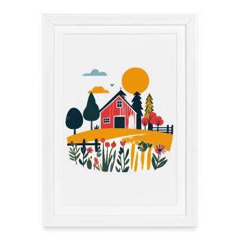Grange rouge dans le motif de la ferme de Sommerfeld - Affiche encadrée (27 × 37 cm) - blanc - Devant