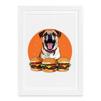 Motif du chien drôle du défilé de burgers de chien heureux - Affiche encadrée (27 × 37 cm) - blanc - Devant
