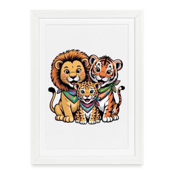 Amis Lion Tigre Léopard mignons - Affiche encadrée (27 × 37 cm) - blanc - Devant