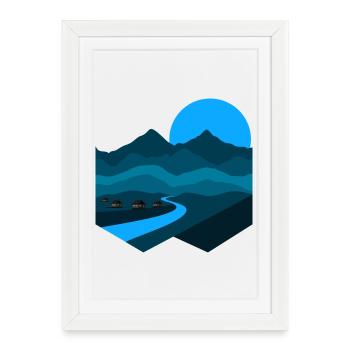 Chanson de la montagne | Appartement minimaliste Blue Moonlight - Affiche encadrée (27 × 37 cm) - blanc - Devant