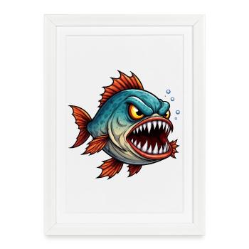 Chasseur en haute mer Piranha - Affiche encadrée (27 × 37 cm) - blanc - Devant