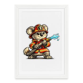 Pompiers Koala Water Jet - Affiche encadrée (27 × 37 cm) - blanc - Devant