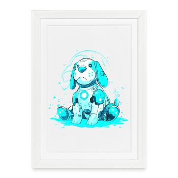 Chien Robo néon dans la poutre cyan - Affiche encadrée (27 × 37 cm) - blanc - Devant