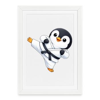 Dessin animé de Karate Penguin Fighter Mignon - Affiche encadrée (27 × 37 cm) - blanc - Devant
