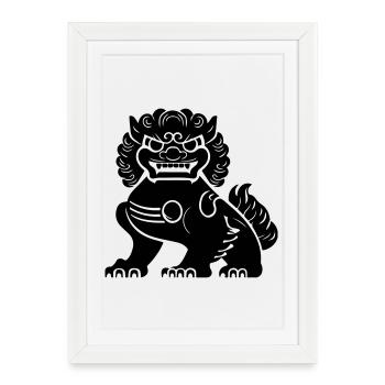Lion chinois - Affiche encadrée (27 × 37 cm) - blanc - Devant