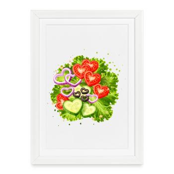 Illustration de salade avec légumes en forme de cœur - Affiche encadrée (27 × 37 cm) - blanc - Devant