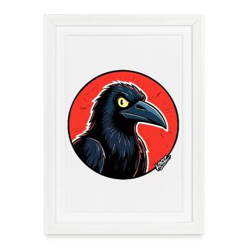 Corbeau noir dans l’orbite rouge - Affiche encadrée (27 × 37 cm) - blanc - Devant