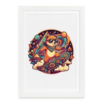 Cool Cosmic Bear Skateboard Psy Skater Motif - Framed poster (27 × 37 cm) - white - Front