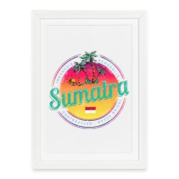 Souvenir rétro de coucher de soleil Sumatra Indonésie - Affiche encadrée (27 × 37 cm) - blanc - Devant
