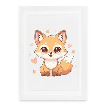 Cuddly fox with heart charm - Framed poster (27 × 37 cm) - white - Front