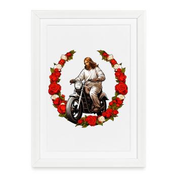 Jésus Moto - Affiche encadrée (27 × 37 cm) - blanc - Devant