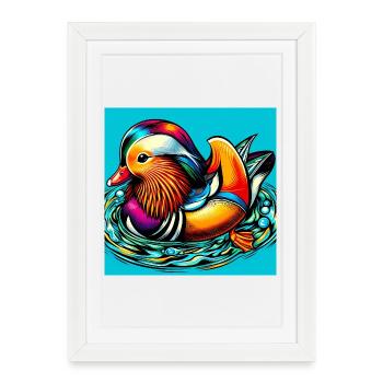 Canard mandarin - Affiche encadrée (27 × 37 cm) - blanc - Devant