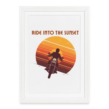 Motorcyclist in sunset - Framed poster (27 × 37 cm) - white - Front