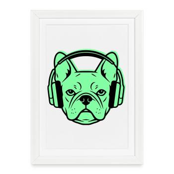 Musique casque Frenchie DJ - Affiche encadrée (27 × 37 cm) - blanc - Devant