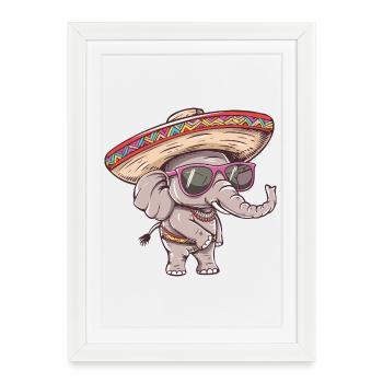 Sombrero comique drôle d’éléphant - Affiche encadrée (27 × 37 cm) - blanc - Devant