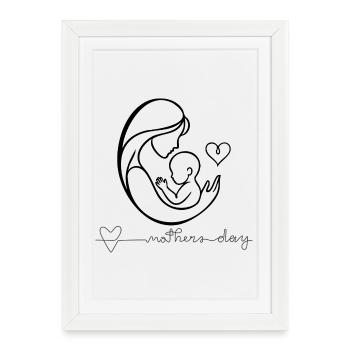 Motherhood Heartbeat Line Art Design - Framed poster (27 × 37 cm) - white - Front