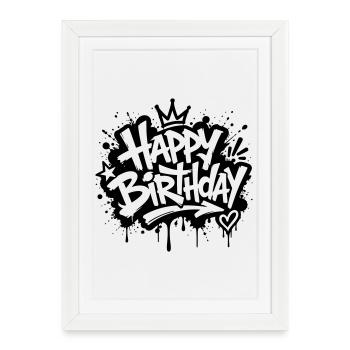 Motif de fête graffiti pour joyeux anniversaire - Affiche encadrée (27 × 37 cm) - blanc - Devant