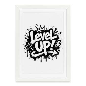 Level Up Gamer Graffiti Motif - Affiche encadrée (27 × 37 cm) - blanc - Devant