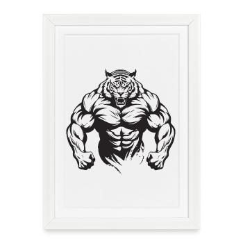 Culturisme Tiger - Affiche encadrée (27 × 37 cm) - blanc - Devant