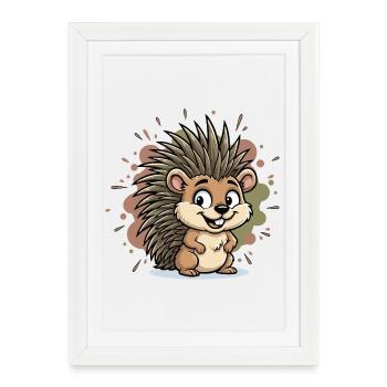 Dessin animé du hérisson câlin - Affiche encadrée (27 × 37 cm) - blanc - Devant