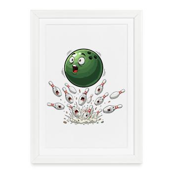 Green bowling ball hits pins - Framed poster (27 × 37 cm) - white - Front