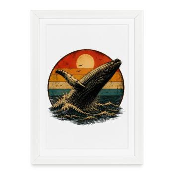 Whale in retro sunset - Framed poster (27 × 37 cm) - white - Front