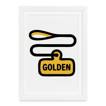 Promenade Golden Retriever en laisse pour chien - Affiche encadrée (27 × 37 cm) - blanc - Devant