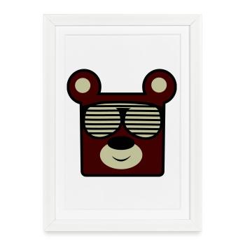 Ours avec des lunettes de soleil rétro - Affiche encadrée (27 × 37 cm) - blanc - Devant