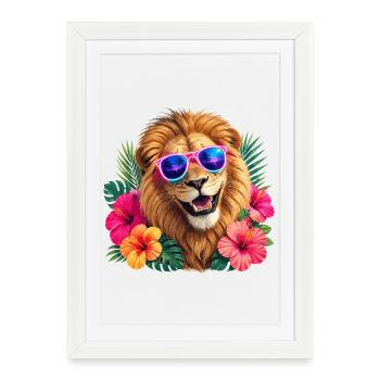 Tropical lion with sunglasses - Framed poster (27 × 37 cm) - white - Front