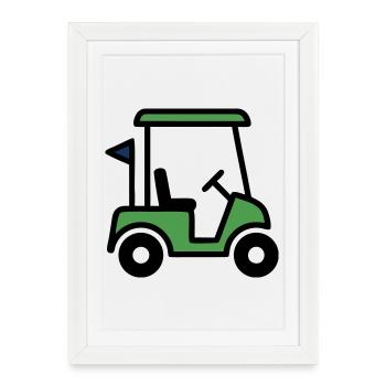 Voiturette de golf Voiture de golf Club de golf Hommes - Affiche encadrée (27 × 37 cm) - blanc - Devant