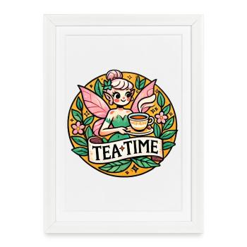 Fairy Tea Time Illustration - Framed poster (27 × 37 cm) - white - Front