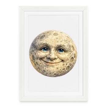 Visage de Lune Souriant - Affiche encadrée (27 × 37 cm) - blanc - Devant