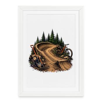Bénévole Trailbau Shovel Forest Bike Trail Volunteer - Affiche encadrée (27 × 37 cm) - blanc - Devant