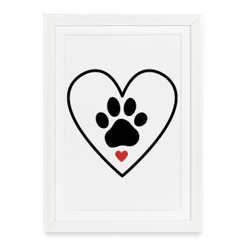Empreinte de patte dans un motif de cœur - Tierliebe - Affiche encadrée (27 × 37 cm) - blanc - Devant