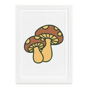 Illustration de la nature des champignons - Affiche encadrée (27 × 37 cm) - blanc - Devant