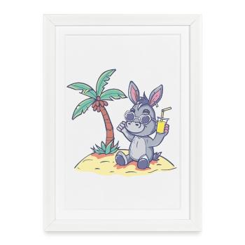 Vacances d’été de l’âne - Affiche encadrée (27 × 37 cm) - blanc - Devant