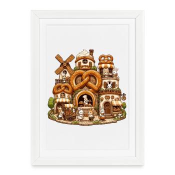 Fairytale baker's world with pretzels - Framed poster (27 × 37 cm) - white - Front