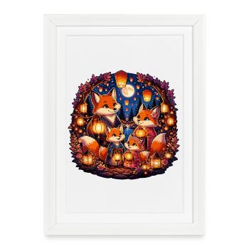Fox Family Lantern Festival - Framed poster (27 × 37 cm) - white - Front