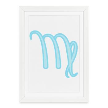 Symbole du signe du signe du zodiaque de la Vierge : bleu pastel - Affiche encadrée (27 × 37 cm) - blanc - Devant