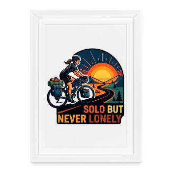 Solo But Never Lonely Cyclist Art - Framed poster (27 × 37 cm) - white - Front