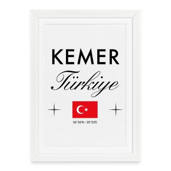 Kemer Turkey coordonne le souvenir de voyage - Affiche encadrée (27 × 37 cm) - blanc - Devant