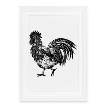 Un coq richement décoré - Affiche encadrée (27 × 37 cm) - blanc - Devant