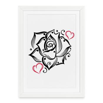Rose coeur amour fleur fleur romantique - Affiche encadrée (27 × 37 cm) - blanc - Devant