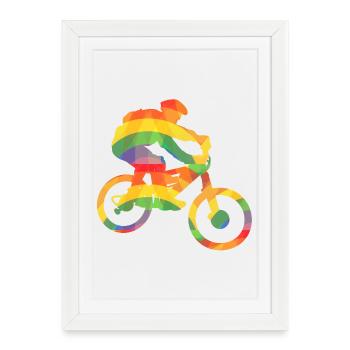 Farbiger Biker / Bunter Mountainbiker - Gerahmtes Poster (27 × 37 cm) - Weiß - Vorne