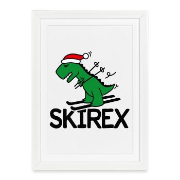 Skirex T-Rex skiing Dinosaur Tyrannosaurus Ski pun - Framed poster (27 × 37 cm) - white - Front