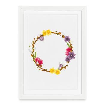 Couronne printanière de chatons et de fleurs de saule - Affiche encadrée (27 × 37 cm) - blanc - Devant